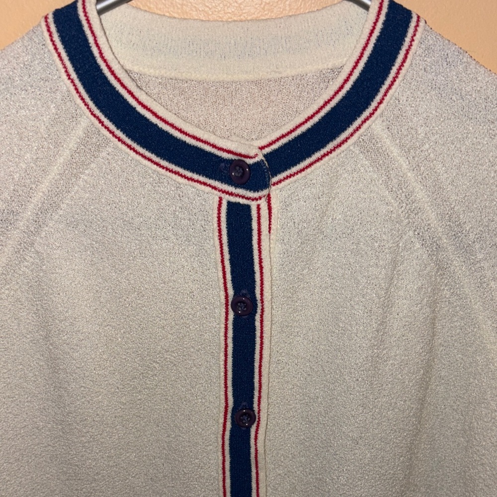 Robert Talbott Cream Button-Down Top With Navy & … - image 2